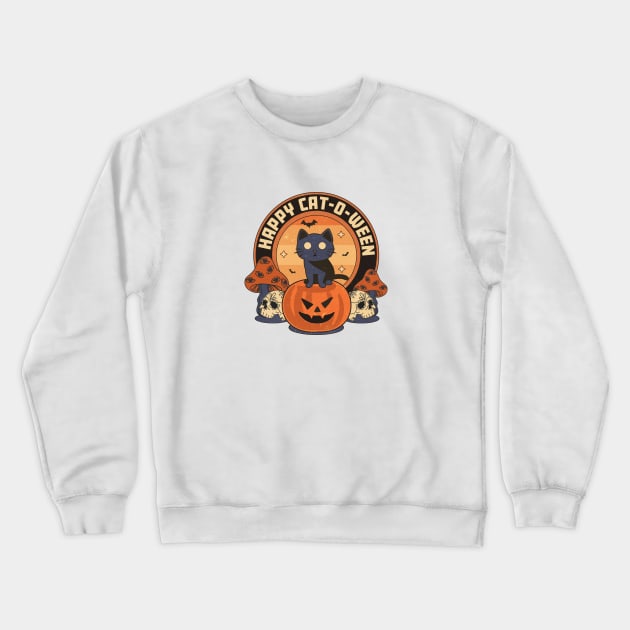 Happy Cat-o-ween: Pumpkin, Skulls, Cat, and Bats Crewneck Sweatshirt by ivaostrogonac